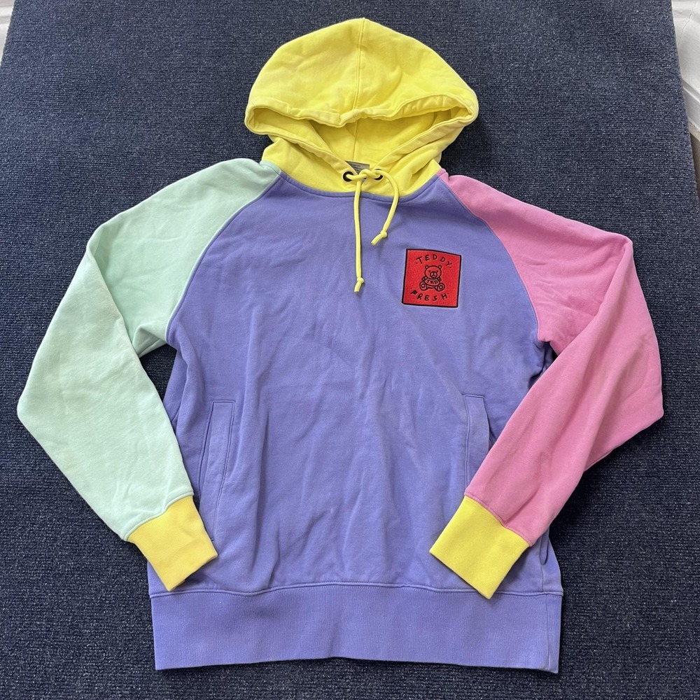 Teddy Fresh Hoodie‎ Mens Small Pastel Colorblock Pullover Embroidered Patch Logo